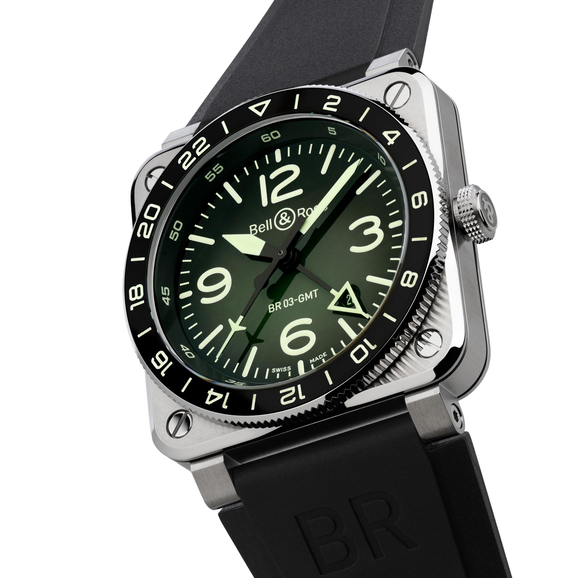 Bell & Ross BR-03 GMT Green Lum square instrument watch